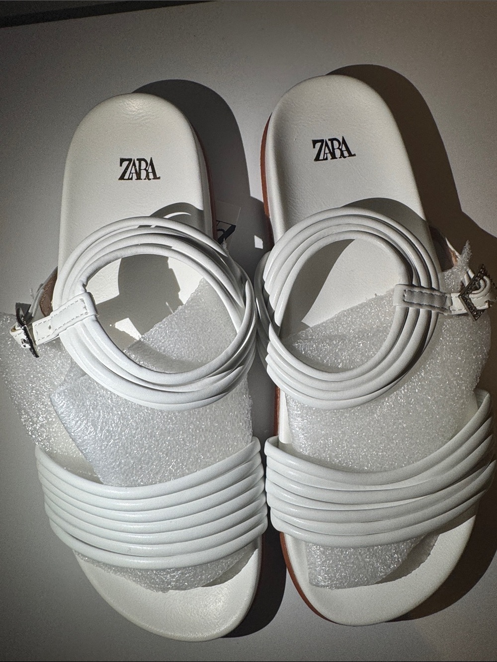 ZARA White Coiled Strap Slide Sandals
